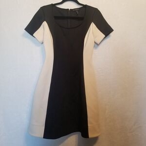 Donna Karan 2 Dress Black Knee Length Colorblock Scoop Neck Scuba Career Office